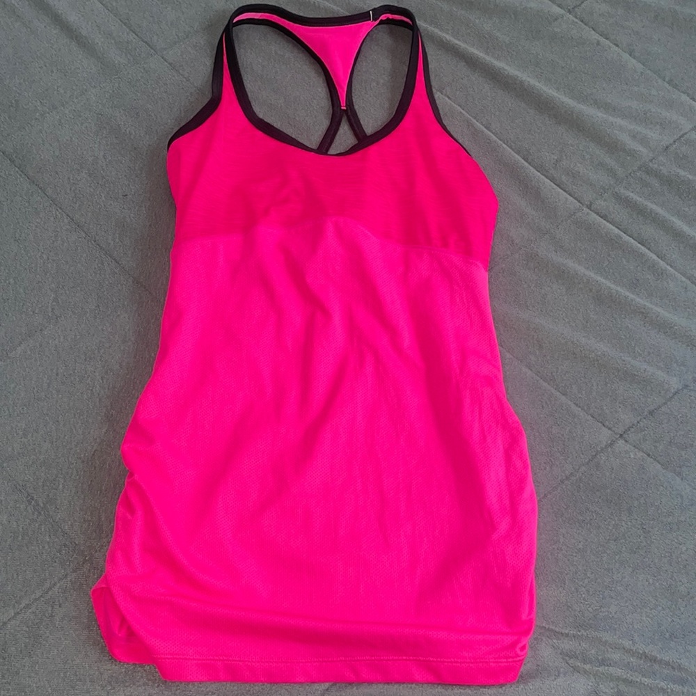 New balance women’s neon pink/black stretch racer back sport bra top small